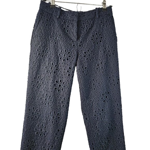 J. Crew Navy Embroider Eyelet Pant Women Size 28 Straight Leg Capr Slash Pockets - Picture 8 of 10